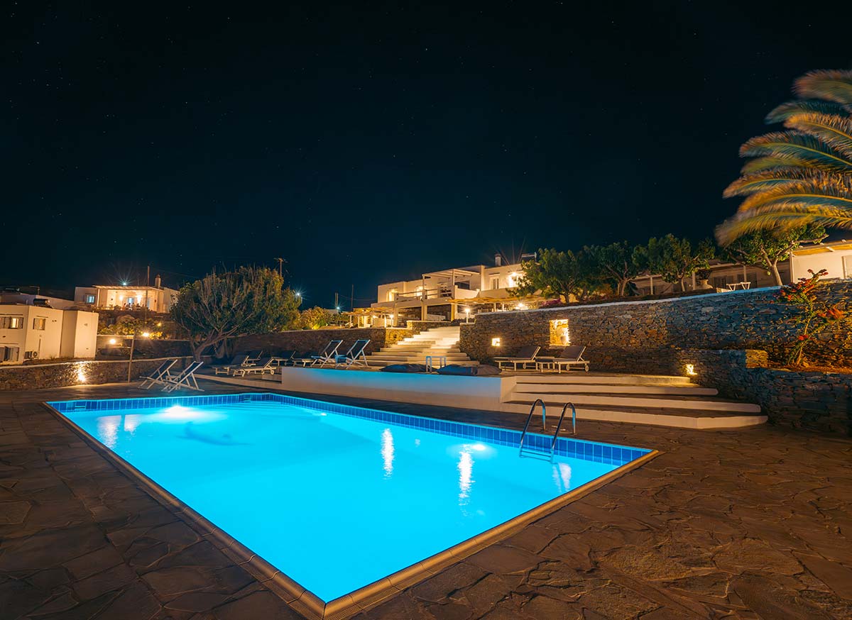 The pool area at Cape Napos in Sifnos